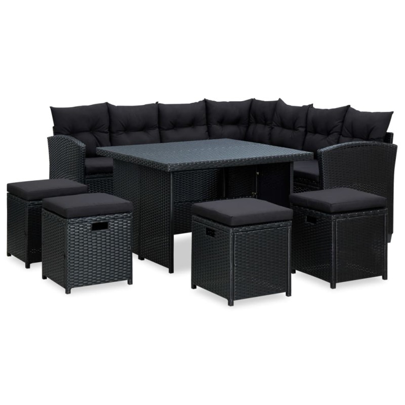 6-tlg. Garten-Lounge-Set mit Auflagen Poly Rattan Schwarz 6-tlg. Garten-Lounge-Set mit Auflagen Poly Rattan Schwarz