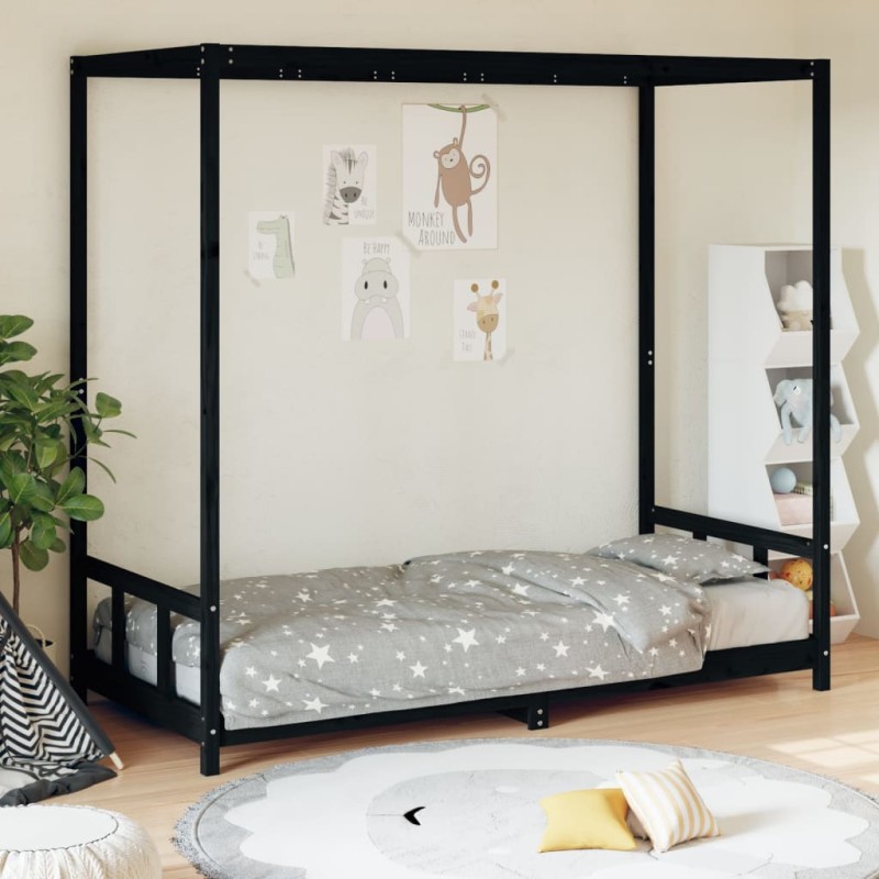 vidaXL Kinderbett Schwarz 90x190 cm Massivholz Kiefer vidaXL Kinderbett Schwarz 90x190 cm Massivholz Kiefer