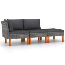 vidaXL 3-tlg. Garten-Lounge-Set Poly Rattan und Massivholz Eukalyptus 