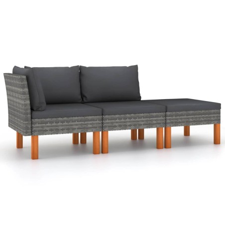 vidaXL 3-tlg. Garten-Lounge-Set Poly Rattan und Massivholz Eukalyptus 