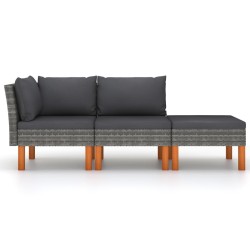 vidaXL 3-tlg. Garten-Lounge-Set Poly Rattan und Massivholz Eukalyptus 