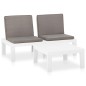 2-tlg. Garten-Lounge-Set mit Auflagen Kunststoff Weiß 2-tlg. Garten-Lounge-Set mit Auflagen Kunststoff Weiß