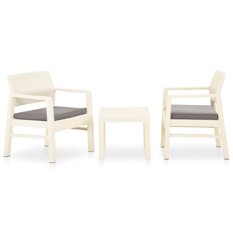 3-tlg. Garten-Lounge-Set mit Auflagen Kunststoff Weiß 3-tlg. Garten-Lounge-Set mit Auflagen Kunststoff Weiß