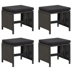 vidaXL Gartenhocker 4 Stk. mit Sitzkissen Poly Rattan Schwarz