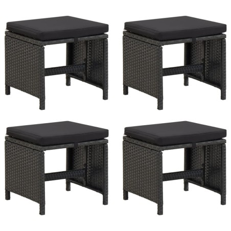 vidaXL Gartenhocker 4 Stk. mit Sitzkissen Poly Rattan Schwarz