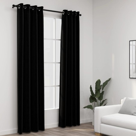 vidaXL Verdunkelungsvorhänge Ösen Leinenoptik 2 Stk. Schwarz 140x225cm