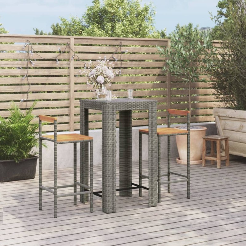 vidaXL 3-tlg. Gartenbar-Set Grau Poly Rattan & Massivholz Akazie vidaXL 3-tlg. Gartenbar-Set Grau Poly Rattan & Massivholz Akazie