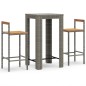 vidaXL 3-tlg. Gartenbar-Set Grau Poly Rattan & Massivholz Akazie vidaXL 3-tlg. Gartenbar-Set Grau Poly Rattan & Massivholz Akazie