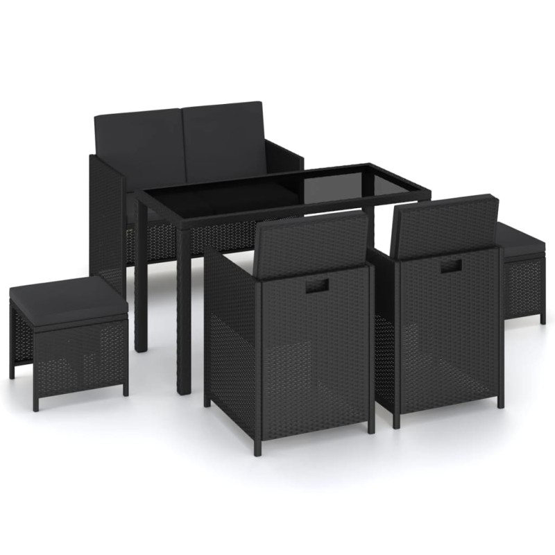 6-tlg. Garten-Essgruppe mit Auflagen Poly Rattan Schwarz 6-tlg. Garten-Essgruppe mit Auflagen Poly Rattan Schwarz