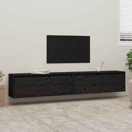 vidaXL Wandschränke 2 Stk. Schwarz 100x30x35 cm Massivholz Kiefer