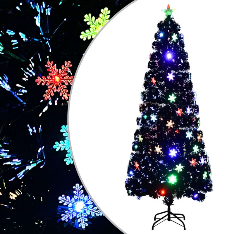 vidaXL Weihnachtsbaum mit LED-Schneeflocken Schwarz 240 cm Fiberoptik vidaXL Weihnachtsbaum mit LED-Schneeflocken Schwarz 240 cm Fiberoptik