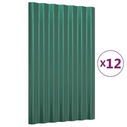 vidaXL Dachpaneele 12 Stk. Pulverbeschichteter Stahl Grün 60x36 cm