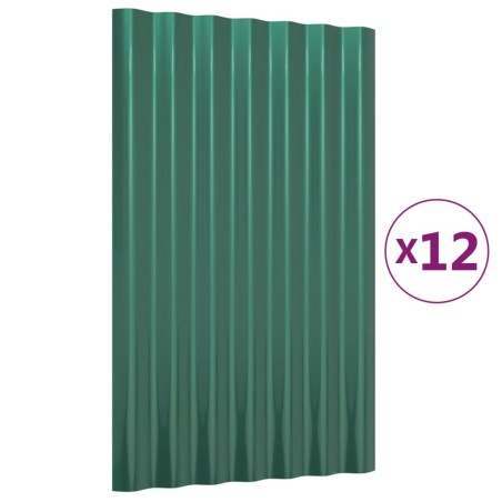 vidaXL Dachpaneele 12 Stk. Pulverbeschichteter Stahl Grün 60x36 cm