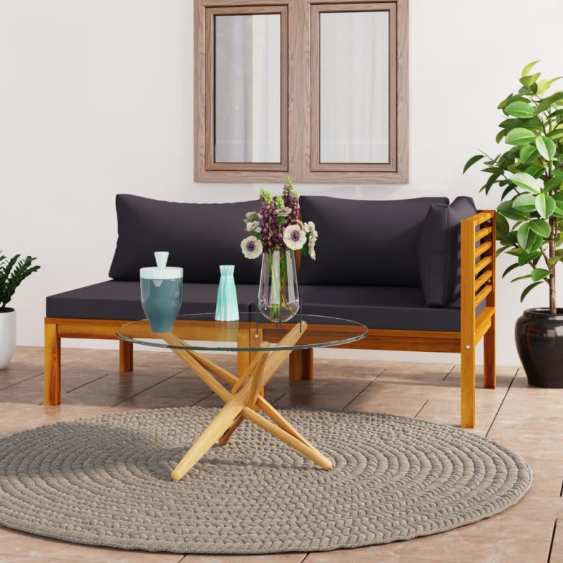 2-tlg. Sofa-Set mit Dunkelgrauen Kissen Akazie Massivholz 2-tlg. Sofa-Set mit Dunkelgrauen Kissen Akazie Massivholz