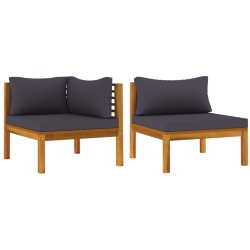 2-tlg. Sofa-Set mit Dunkelgrauen Kissen Akazie Massivholz