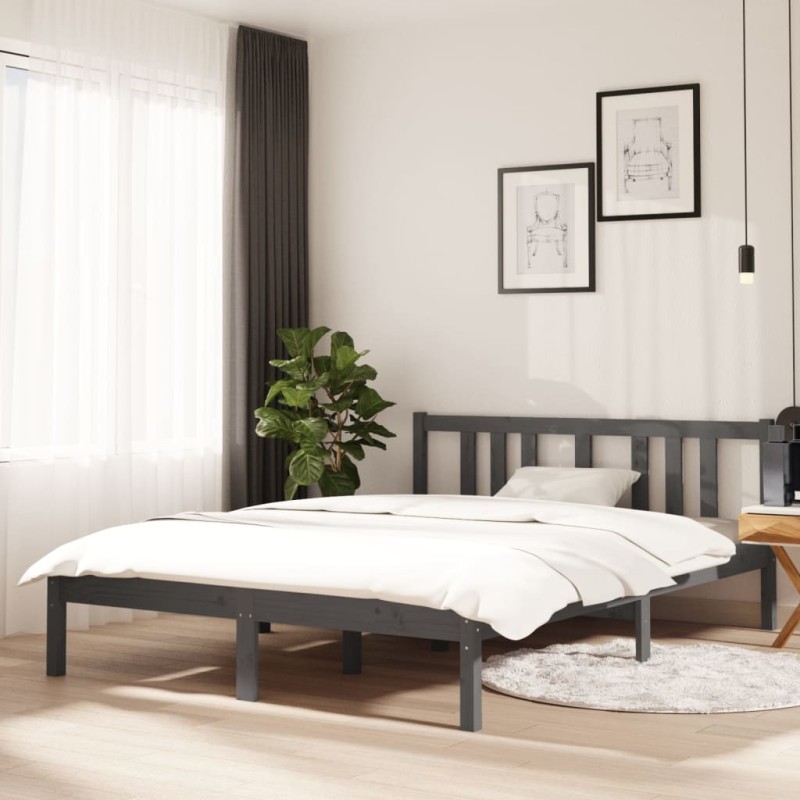 vidaXL Massivholzbett Grau 135x190 cm vidaXL Massivholzbett Grau 135x190 cm