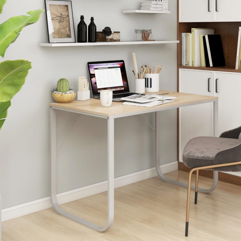 vidaXL Computertisch Weiß und Eiche-Optik 110x60x73 cm Holzwerkstoff vidaXL Computertisch Weiß und Eiche-Optik 110x60x73 cm Holzwerkstoff