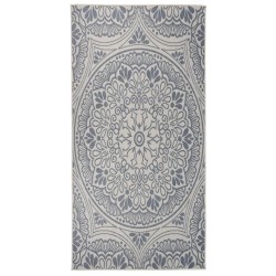vidaXL Outdoor-Teppich Flachgewebe 100x200 cm Blaues Muster