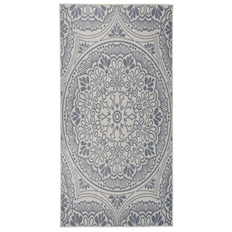 vidaXL Outdoor-Teppich Flachgewebe 100x200 cm Blaues Muster vidaXL Outdoor-Teppich Flachgewebe 100x200 cm Blaues Muster