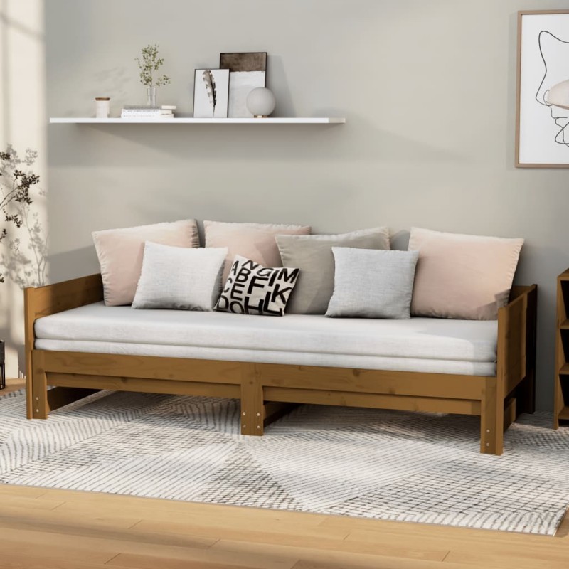vidaXL Ausziehbares Tagesbett Braun Massivholz Kiefer 2x(90x190) cm vidaXL Ausziehbares Tagesbett Braun Massivholz Kiefer 2x(90x190) cm