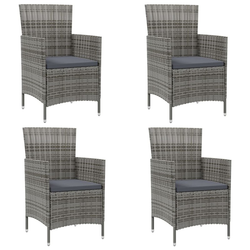 Gartenstühle mit Kissen 4 Stk. Poly Rattan Grau Gartenstühle mit Kissen 4 Stk. Poly Rattan Grau