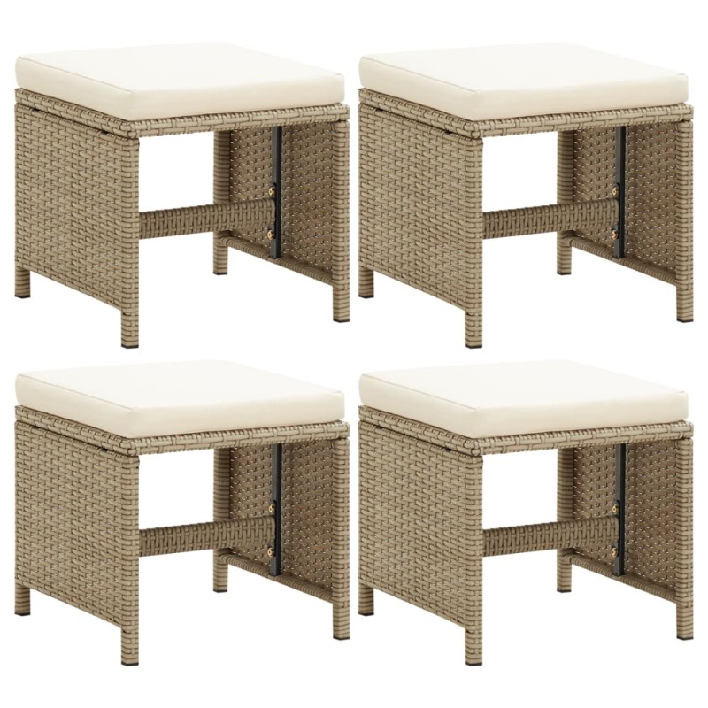 Gartenhocker 4 Stk. mit Sitzkissen Poly Rattan Beige Gartenhocker 4 Stk. mit Sitzkissen Poly Rattan Beige