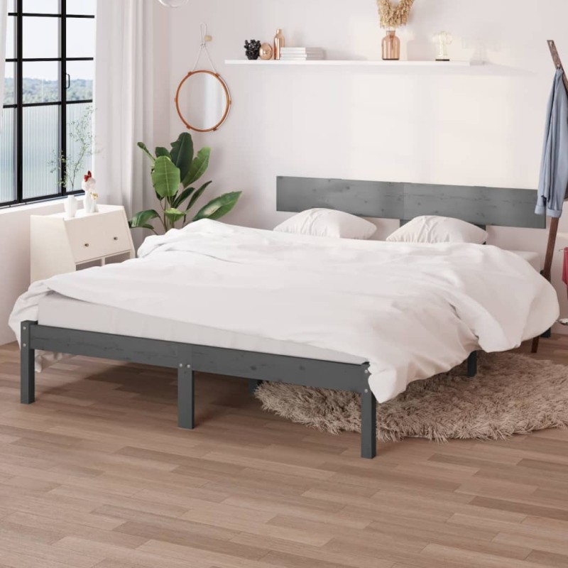 vidaXL Massivholzbett Grau Kiefer 140x190 cm vidaXL Massivholzbett Grau Kiefer 140x190 cm