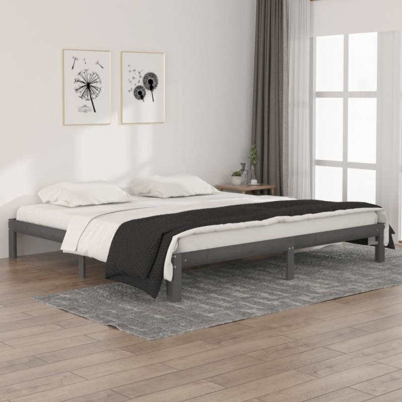 vidaXL Massivholzbett Grau Kiefer 200x200 cm vidaXL Massivholzbett Grau Kiefer 200x200 cm