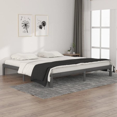 vidaXL Massivholzbett Grau Kiefer 200x200 cm