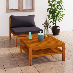 2-tlg. Garten-Sofagarnitur mit Dunkelgrauen Kissen Akazienholz