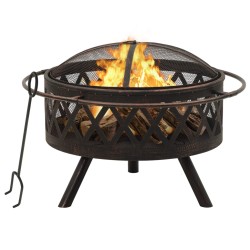 vidaXL Rustikale Feuerstelle mit Schürhaken 76 cm XXL Stahl