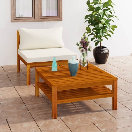 vidaXL 2-tlg. Garten-Sofagarnitur mit Cremeweißen Kissen Akazienholz