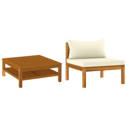 vidaXL 2-tlg. Garten-Sofagarnitur mit Cremeweißen Kissen Akazienholz
