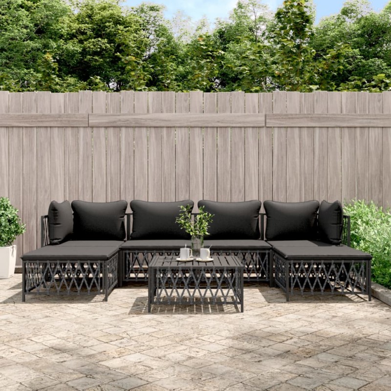 vidaXL 7-tlg. Garten-Lounge-Set mit Kissen Anthrazit Stahl vidaXL 7-tlg. Garten-Lounge-Set mit Kissen Anthrazit Stahl