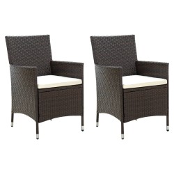 vidaXL Gartenstühle mit Sitzpolster 2 Stk. Poly Rattan Braun