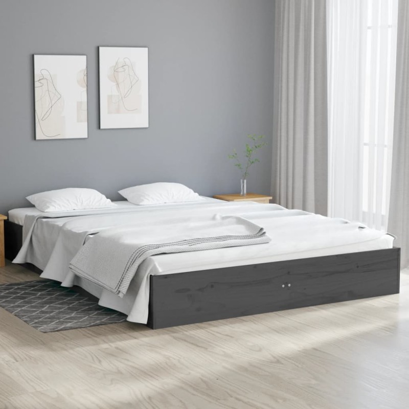 vidaXL Massivholzbett Grau 120x190 cm