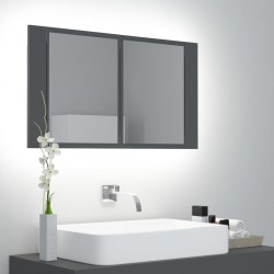 vidaXL LED-Bad-Spiegelschrank Grau 80x12x45 cm Acryl