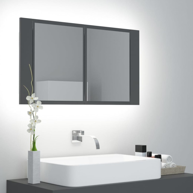 vidaXL LED-Bad-Spiegelschrank Grau 80x12x45 cm Acryl vidaXL LED-Bad-Spiegelschrank Grau 80x12x45 cm Acryl
