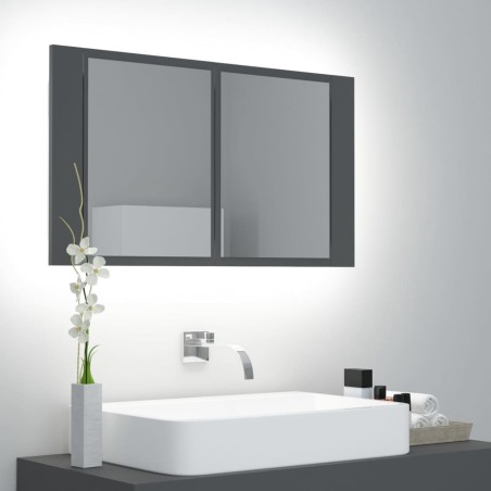vidaXL LED-Bad-Spiegelschrank Grau 80x12x45 cm Acryl