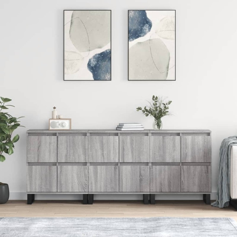 vidaXL Sideboards 3 Stk. Grau Sonoma Holzwerkstoff vidaXL Sideboards 3 Stk. Grau Sonoma Holzwerkstoff