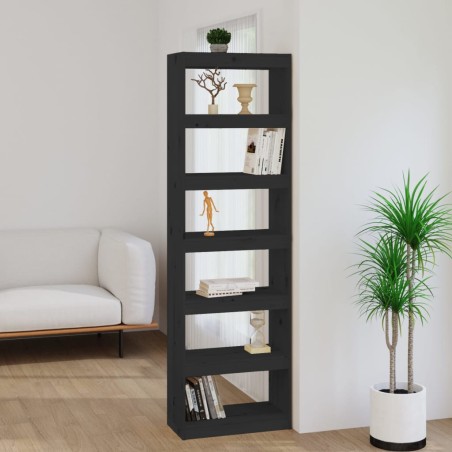 vidaXL Bücherregal/Raumteiler Schwarz 60x30x199,5 cm Massivholz Kiefer