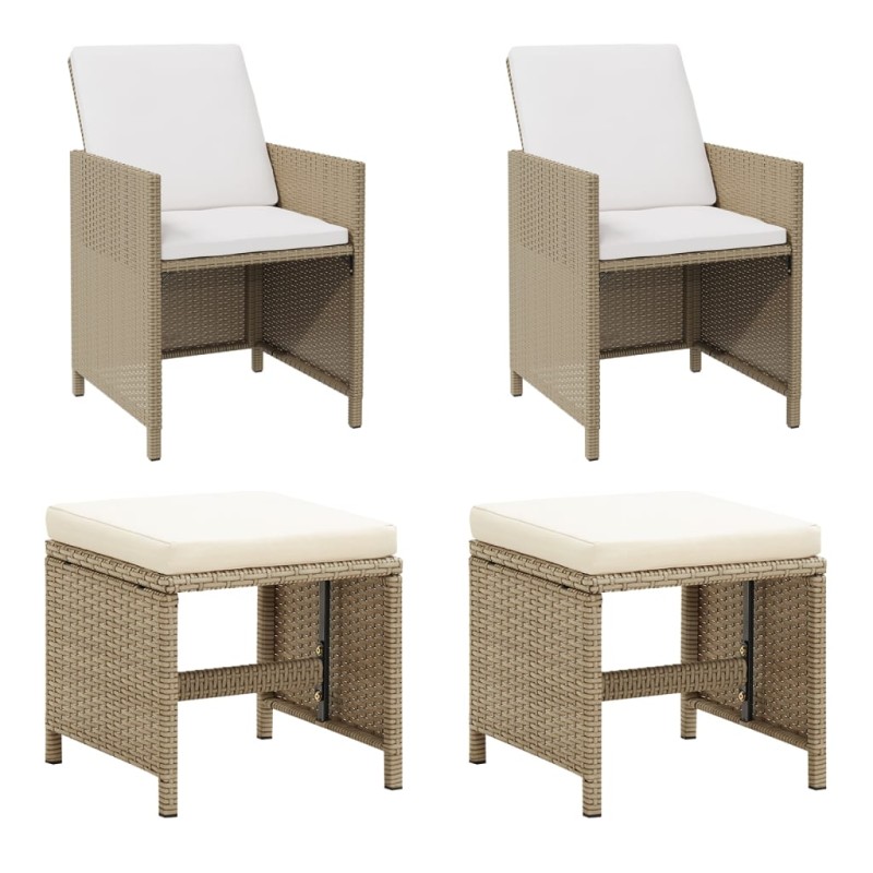Gartenstühle mit Hocker 2 Stk. Poly Rattan Beige Gartenstühle mit Hocker 2 Stk. Poly Rattan Beige