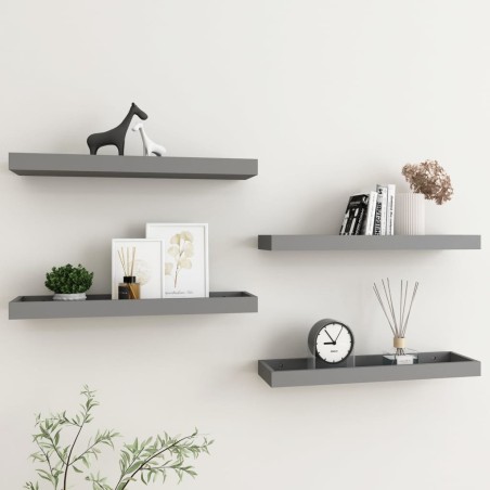 vidaXL Loggia Wandregale 4 Stk. Grau 60x15x4 cm MDF
