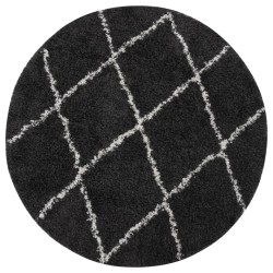 vidaXL Teppich Shaggy Hochflor Creme und Anthrazit φ120 cm