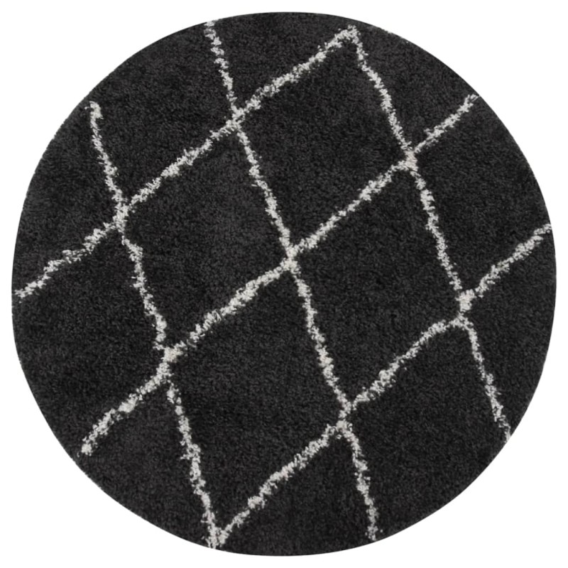 vidaXL Teppich Shaggy Hochflor Creme und Anthrazit φ120 cm vidaXL Teppich Shaggy Hochflor Creme und Anthrazit φ120 cm