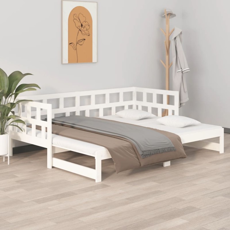 vidaXL Tagesbett Ausziehbar Weiß Massivholz Kiefer 2x(90x200) cm vidaXL Tagesbett Ausziehbar Weiß Massivholz Kiefer 2x(90x200) cm
