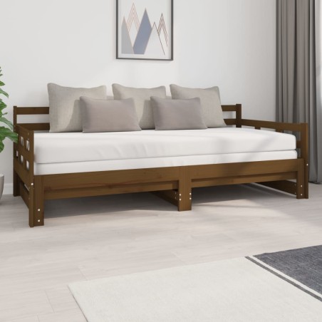vidaXL Tagesbett Ausziehbar Honigbraun Massivholz Kiefer 2x(90x200) cm