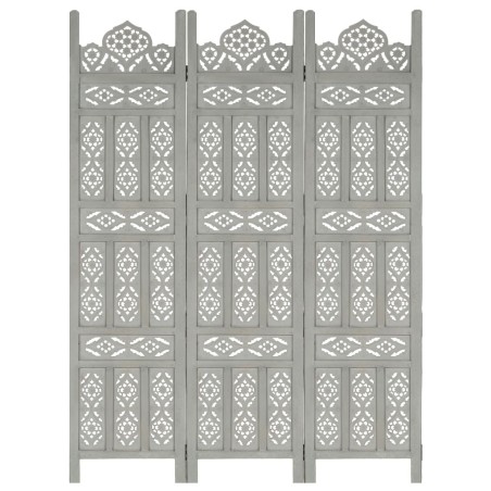 vidaXL 3tlg. Raumteiler Handgeschnitzt Grau 120×165cm Mango Massivholz
