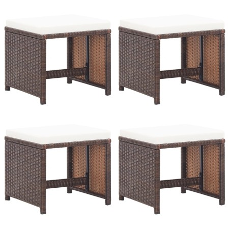 Gartenhocker 4 Stk. mit Kissen Poly Rattan Braun