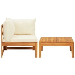 vidaXL 2-tlg. Garten-Lounge-Set mit Kissen Cremeweiß Akazienholz